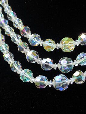 Vintage Aurora Borealis AB Heavy crystal 3 Strand Beaded Choker Necklace